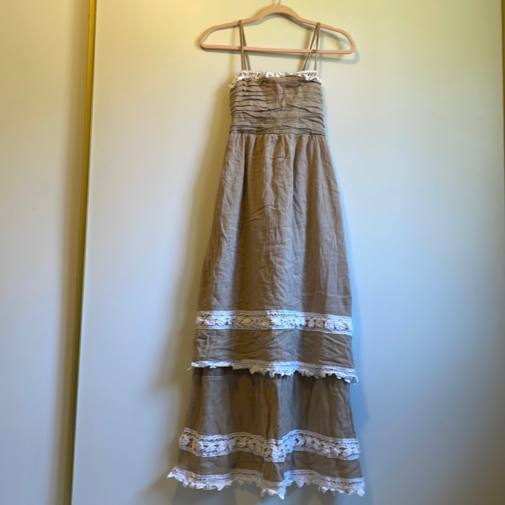 Vintage Mocha RuffledTiered Maxi Dress size XXS
